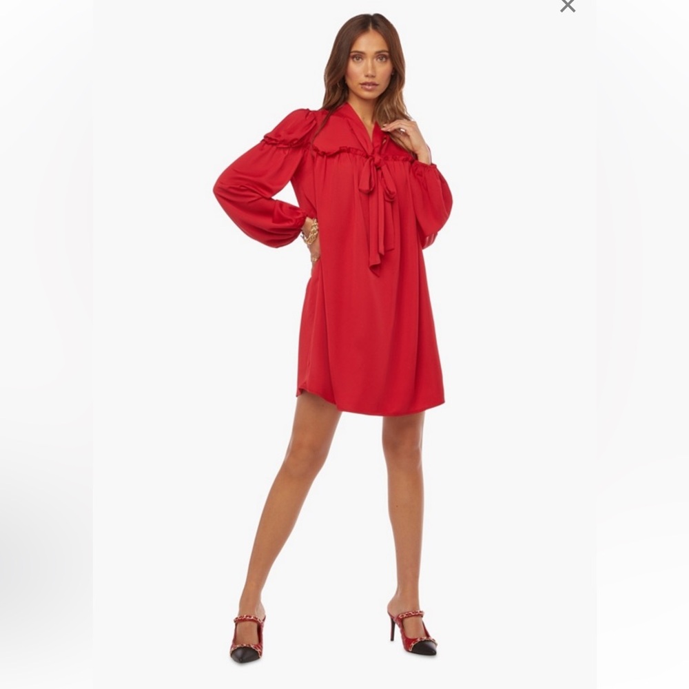 Just Fab neck bow‎ tie Red Long balloon Sleeve dress Sz XL